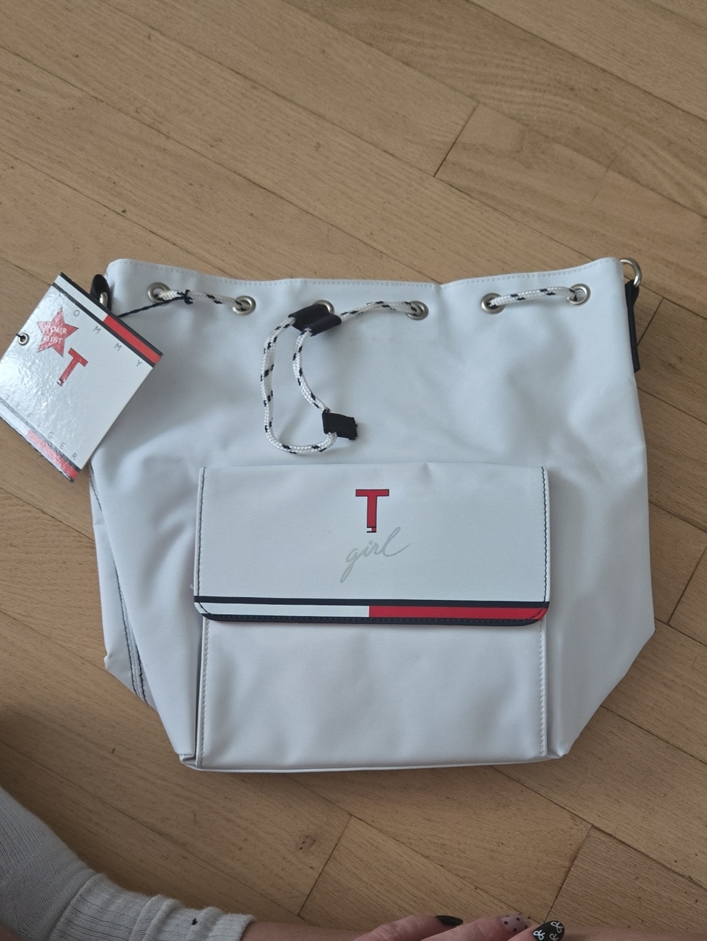 Tommy Hilfiger White Tote with Red & Navy Accent